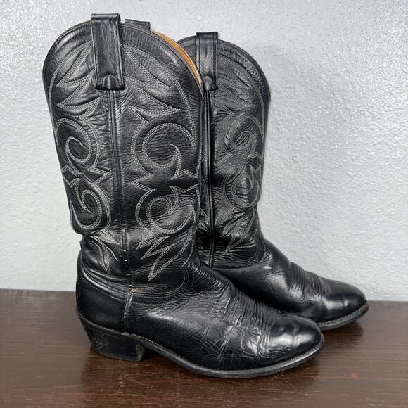 Vintage ACME Mens 8.5 D Black Leather Western Cowboy Boots Made USA (READ) main image 8